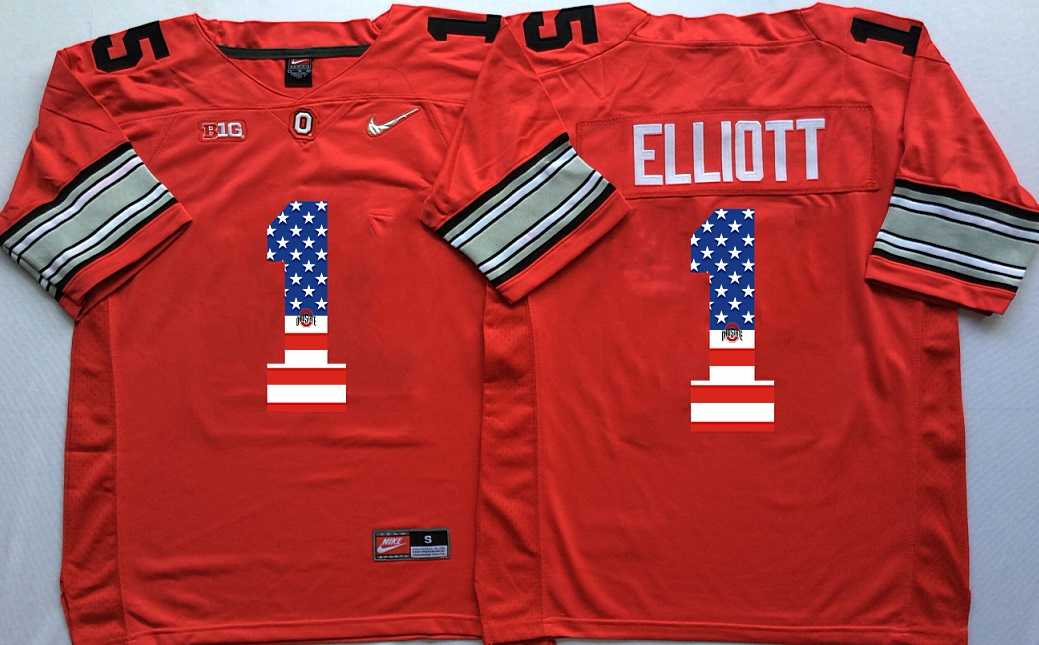 Ohio State Buckeyes #1 B.Miller Red USA Flag College Stitched Jersey